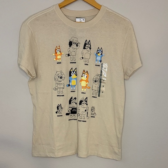 Bluey Tops - Beige T-Shirt with Cartoon Dog Characters